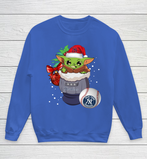 New York Yankees Christmas Baby Yoda Star Wars Funny Happy MLB Youth Sweatshirt 8