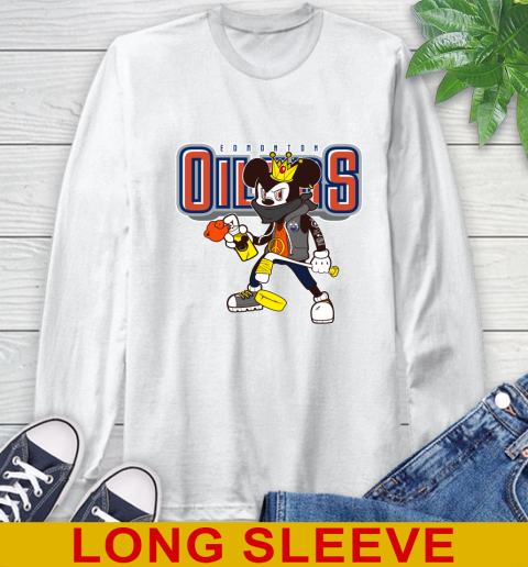 Edmonton Oilers NHL Hockey Mickey Peace Sign Sports Long Sleeve T-Shirt