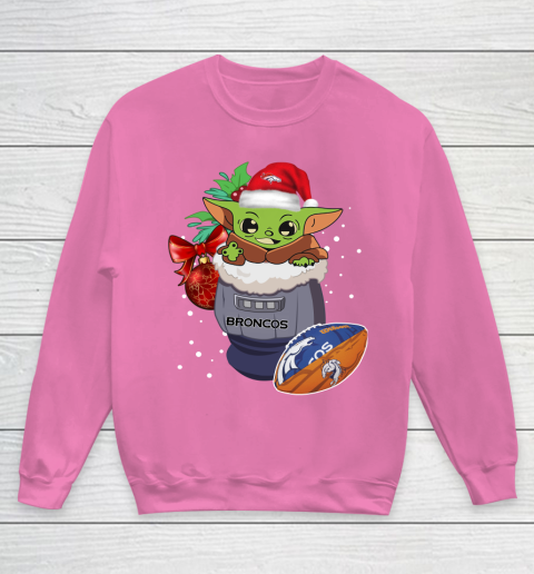 Denver Broncos Christmas Baby Yoda Star Wars Funny Happy NFL Youth Sweatshirt 7