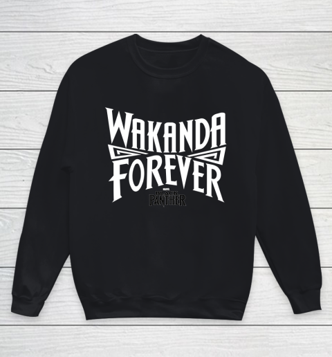 Marvel Black Panther Wakanda Forever Inward Text Youth Sweatshirt
