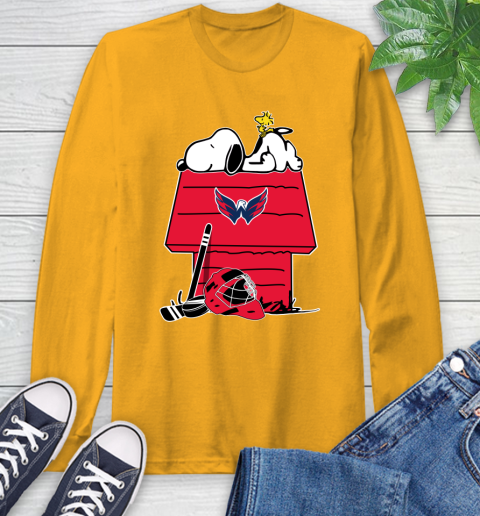Washington Capitals NHL Hockey Snoopy Woodstock The Peanuts Movie Long Sleeve T-Shirt 3