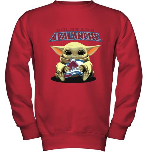 Baby Yoda Hugs The Colorado Avalanche Ice Hockey Youth Sweatshirt