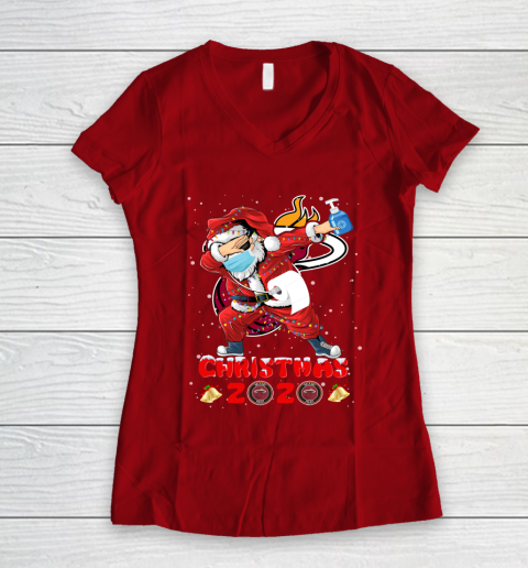 Miami Heat Funny Santa Claus Dabbing Christmas 2020 NBA Women's V-Neck T-Shirt 8