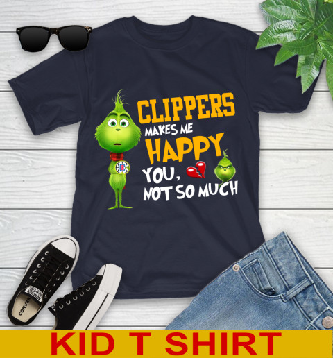 NBA Los Angeles Clippers Makes Me Happy You Not So Much Grinch Basketball Sports Youth T-Shirt 2
