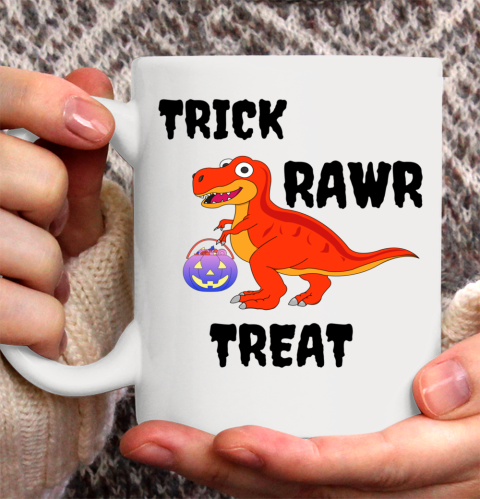 Funny Dinosaur Halloween Trick Rawr Treat Pun Ceramic Mug 11oz
