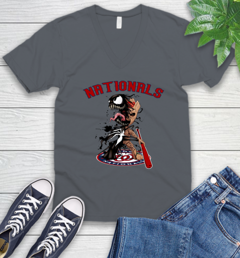 MLB Washington Nationals Baseball Venom Groot Guardians Of The Galaxy V-Neck T-Shirt 5