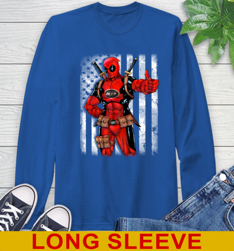 NFL Football New York Jets Deadpool American Flag Shirt Long Sleeve T-Shirt - Image 12
