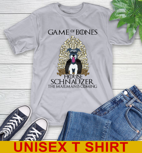 Game of bones house schnauzer dog the mailman is coming tshirt 4