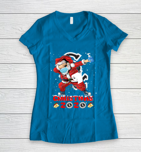 Chicago White Sox Funny Santa Claus Dabbing Christmas 2020 MLB Women's V-Neck T-Shirt 5