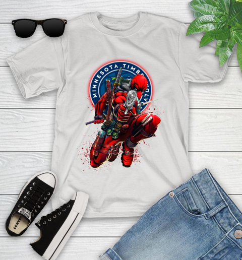NBA Deadpool Marvel Comics Sports Basketball Minnesota Timberwolves Youth T-Shirt