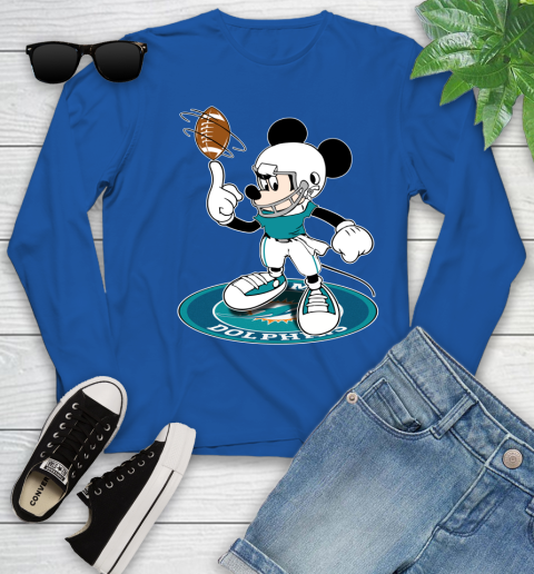 NFL Football Miami Dolphins Cheerful Mickey Disney Shirt Youth Long Sleeve 10