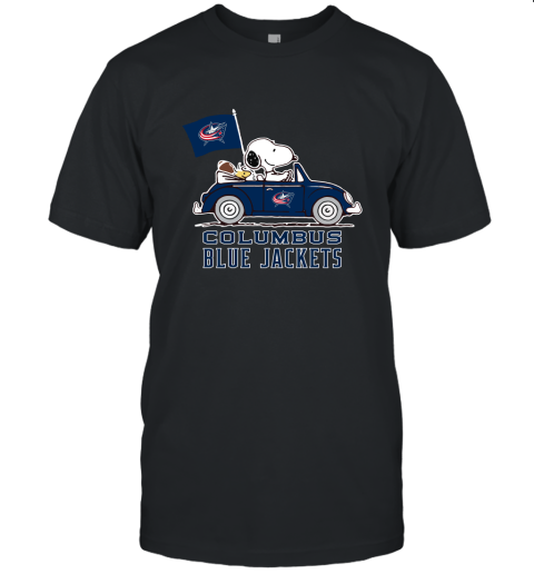 Snoopy And Woodstock Ride The Columbus Blue Jackets Car NHL Unisex Jersey Tee