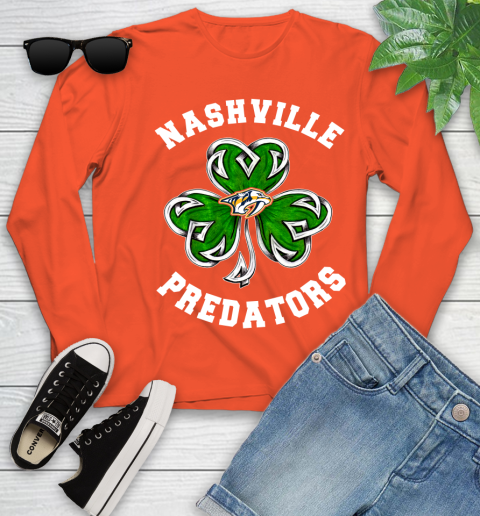 NHL Nashville Predators Three Leaf Clover St Patrick's Day Hockey Sports Youth Long Sleeve 3