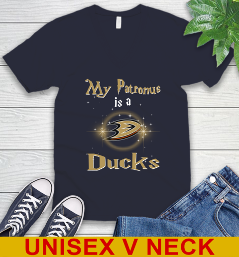 NHL Hockey Harry Potter My Patronus Is A Anaheim Ducks V-Neck T-Shirt 2