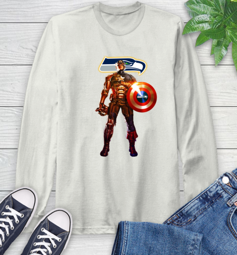 NFL Captain America Marvel Avengers Endgame Football Sports Seattle Seahawks Long Sleeve T-Shirt 12