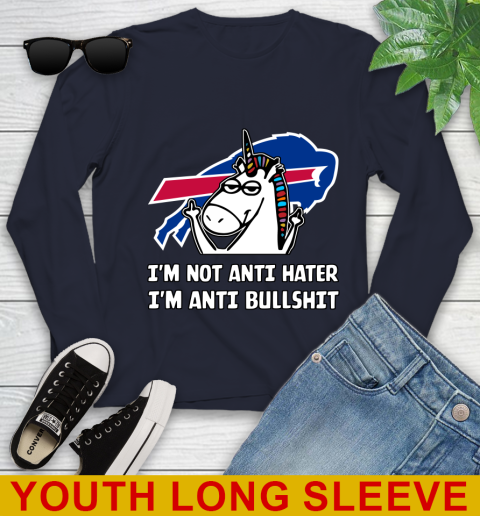 Buffalo Bills NFL Football Unicorn I'm Not Anti Hater I'm Anti Bullshit Youth Long Sleeve 3