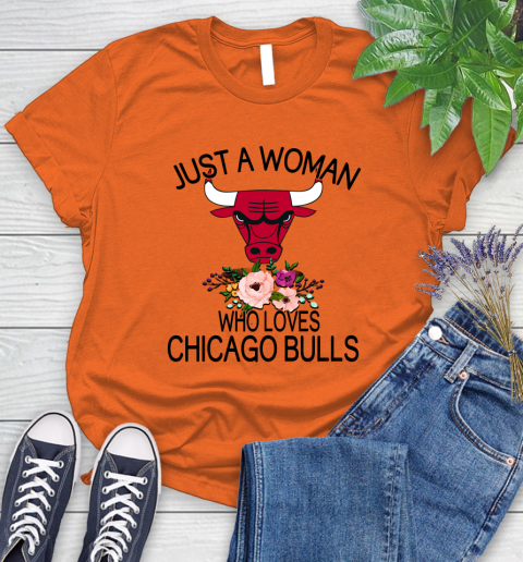NBA Just A Woman Who Loves Chicago Bulls Basketball Sports Women's T-Shirt 2