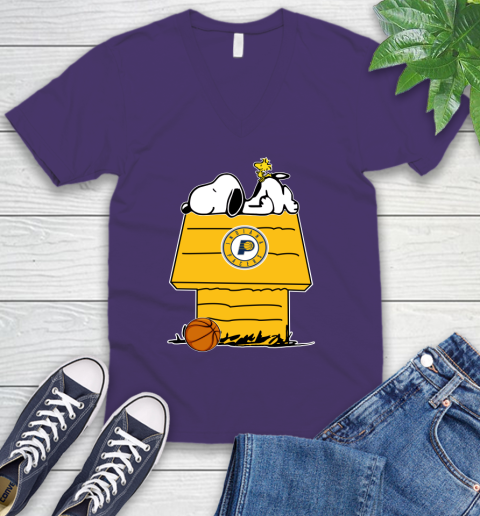 Indiana Pacers NBA Basketball Snoopy Woodstock The Peanuts Movie V-Neck T-Shirt 10