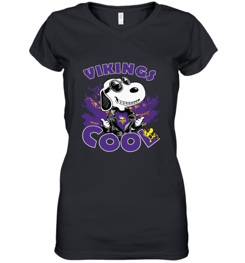 Minnesota Vikings Snoopy Joe Cool We're Awesome Women's V-Neck T-Shirt