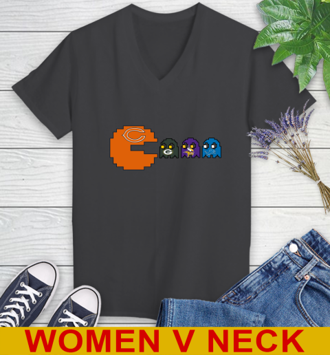 Chicago Bears NFL Football Pac Man Champion Women's V-Neck T-Shirt 9