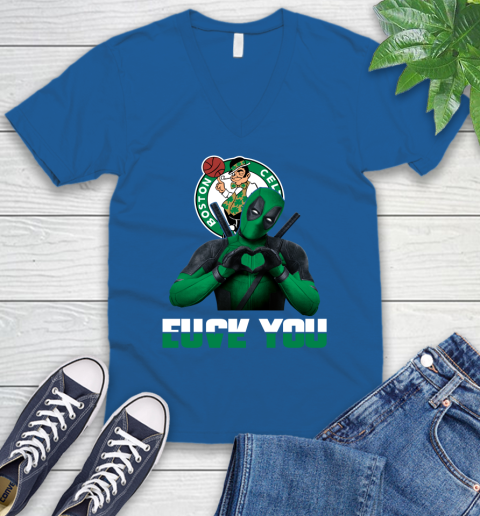 NBA Boston Celtics Deadpool Love You Fuck You Basketball Sports V-Neck T-Shirt 5