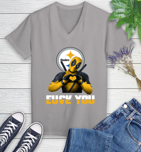 NHL Pittsburgh Steelers Deadpool Love You Fuck You Football Sports Women's V-Neck T-Shirt 4