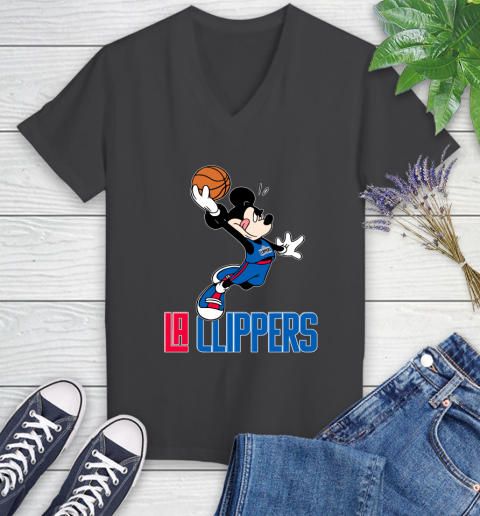 NBA Basketball LA Clippers Cheerful Mickey Mouse Shirt Women's V-Neck T-Shirt 7