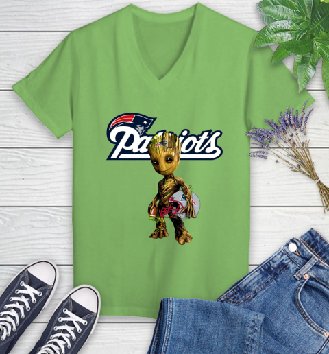 New England Patriots NFL Football Groot Marvel Guardians Of The Galaxy Women's V-Neck T-Shirt 11