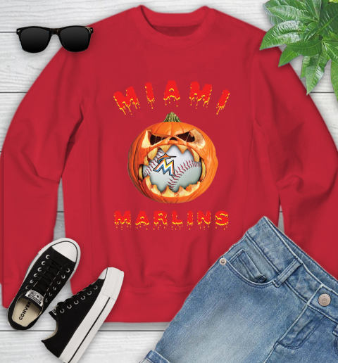 MLB Miami Marlins Halloween Pumpkin Baseball Sports Youth Sweatshirt 9
