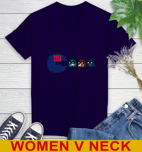 New York Giants NFL Football Pac Man Champion Women's V-Neck T-Shirt 4