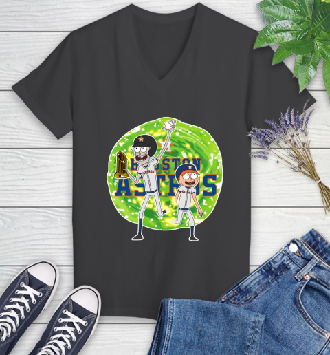 MLB Houston Astros Rick And Morty Commissioner's Trophy Baseball Sports Women's V-Neck T-Shirt 8