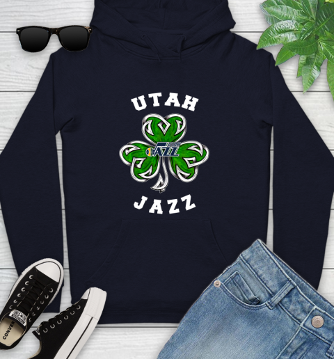 NBA Utah Jazz Three Leaf Clover St Patrick's Day Basketball Sports Youth Hoodie 3