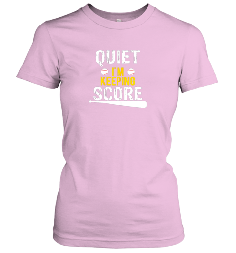 1pk8 quiet i39 m keeping score scorekeeper funny baseball ladies t shirt 20 front light pink
