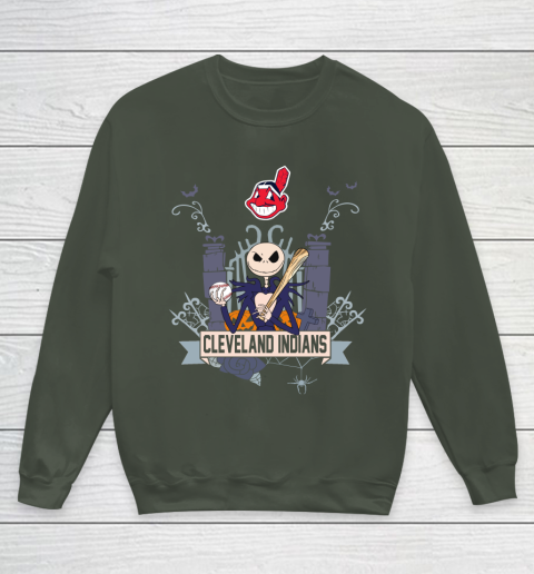 MLB Cleveland Indians Baseball Jack Skellington Halloween Youth Sweatshirt 8
