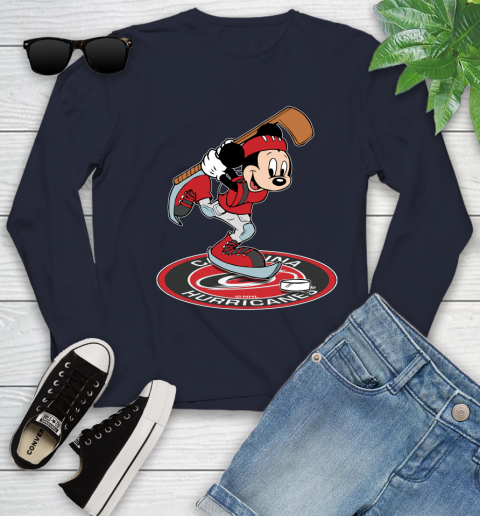 NHL Hockey Carolina Hurricanes Cheerful Mickey Disney Shirt Youth Long Sleeve 3