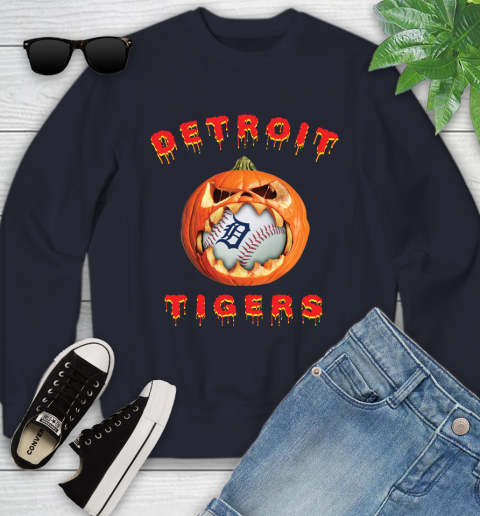 MLB Detroit Tigers Halloween Pumpkin Baseball Sports Youth Sweatshirt 3