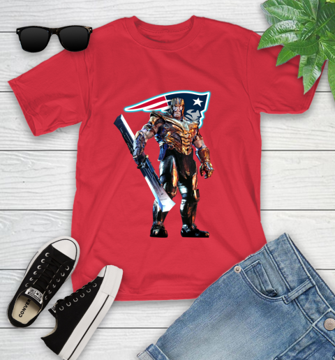 NFL Thanos Gauntlet Avengers Endgame Football New England Patriots Youth T-Shirt 10