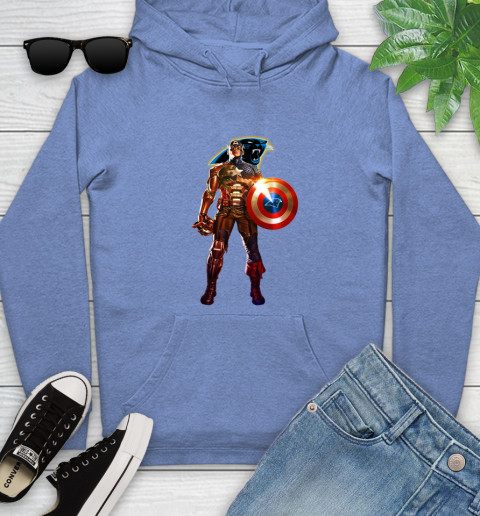 NFL Captain America Marvel Avengers Endgame Football Sports Carolina Panthers Youth Hoodie 12