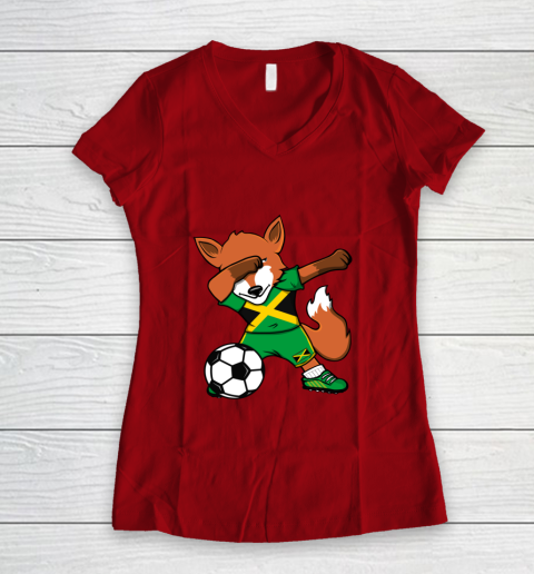 Dabbing Fox Jamaica Soccer Fans Jersey Jamaican Football Fan Women's V-Neck T-Shirt 10
