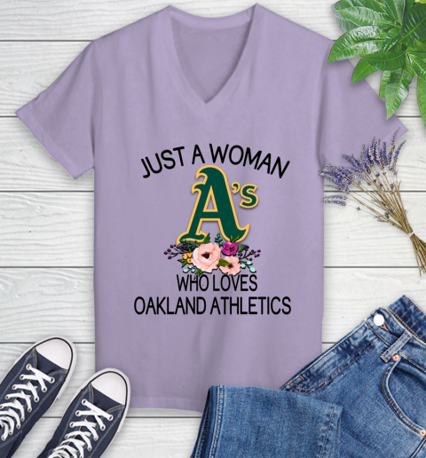 MLB Just A Woman Who Loves Oakland Athletics Baseball Sports Women's V-Neck T-Shirt 9