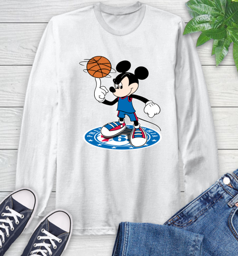 NBA Basketball Philadelphia 76ers Cheerful Mickey Disney Shirt Long Sleeve T-Shirt 2