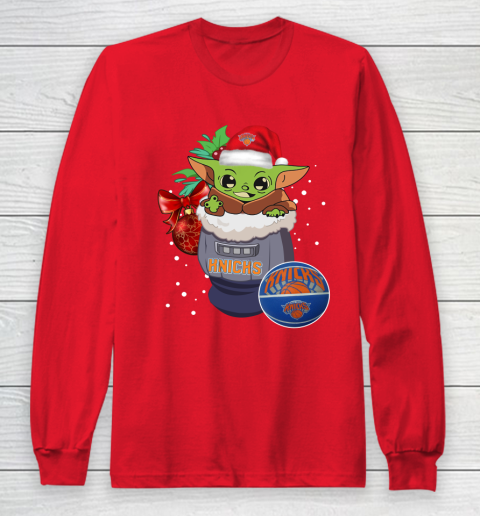 New York Knicks Christmas Baby Yoda Star Wars Funny Happy NBA Long Sleeve T-Shirt 10