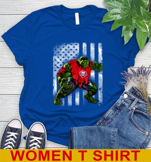 Philadelphia Phillies Hulk Marvel Avengers MLB Baseball American Flag Women's T-Shirt 10