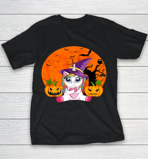 Funny Halloween Shirt Women Witchy Hat Unicorn Youth T-Shirt
