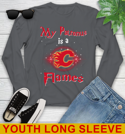 NHL Hockey Harry Potter My Patronus Is A Calgary Flames Youth Long Sleeve 9