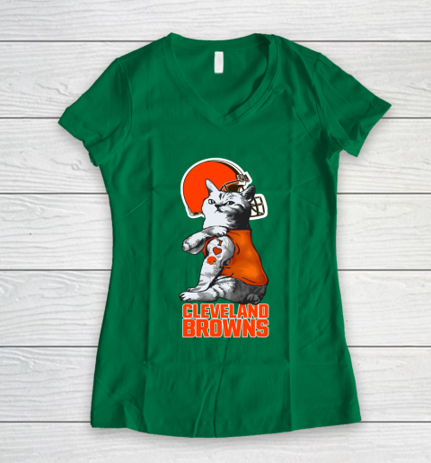 NFL Football My Cat Loves Cleveland Browns Women's V-Neck T-Shirt 3