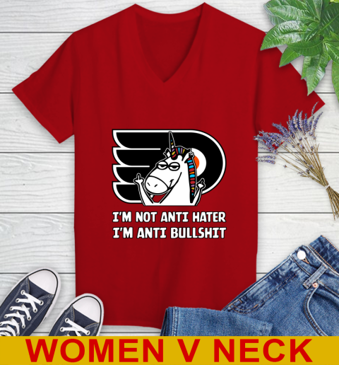 Philadelphia Flyers NHL Hockey Unicorn I'm Not Anti Hater I'm Anti Bullshit Women's V-Neck T-Shirt 13 Philadelphia Flyers NHL Hockey Unicorn I'm Not Anti Hater I'm Anti Bullshit Women's V-Neck T-Shirt - Image 13