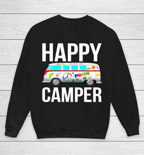 Happy Camper Camping Van Peace Sign Hippies 1970s Campers Youth Sweatshirt