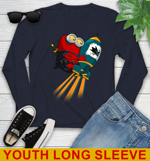 NHL Hockey San Jose Sharks Deadpool Minion Marvel Shirt Youth Long Sleeve 2