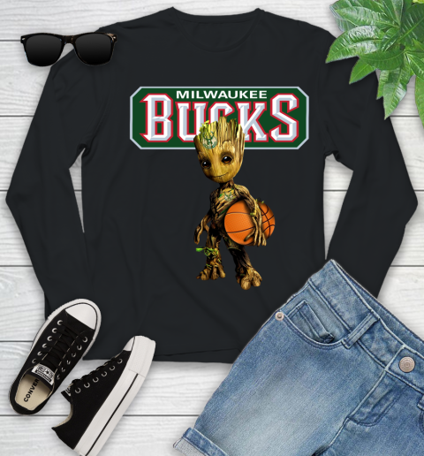 Milwaukee Bucks NBA Basketball Groot Marvel Guardians Of The Galaxy Youth Long Sleeve 3 Milwaukee Bucks NBA Basketball Groot Marvel Guardians Of The Galaxy Youth Long Sleeve - Image 3